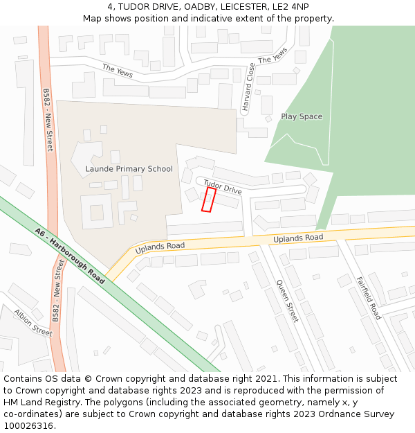 4, TUDOR DRIVE, OADBY, LEICESTER, LE2 4NP: Location map and indicative extent of plot