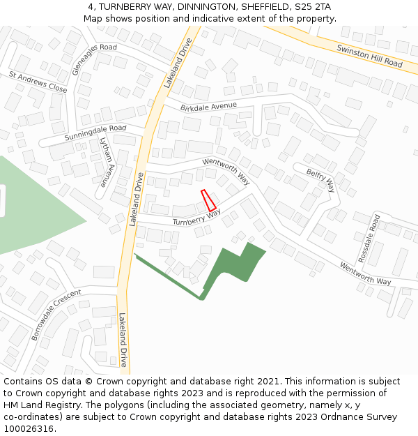 4, TURNBERRY WAY, DINNINGTON, SHEFFIELD, S25 2TA: Location map and indicative extent of plot
