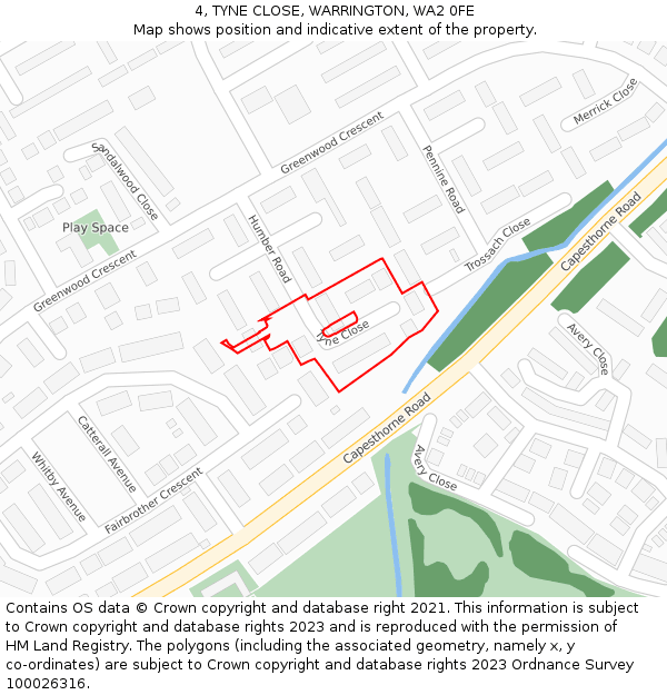 4, TYNE CLOSE, WARRINGTON, WA2 0FE: Location map and indicative extent of plot