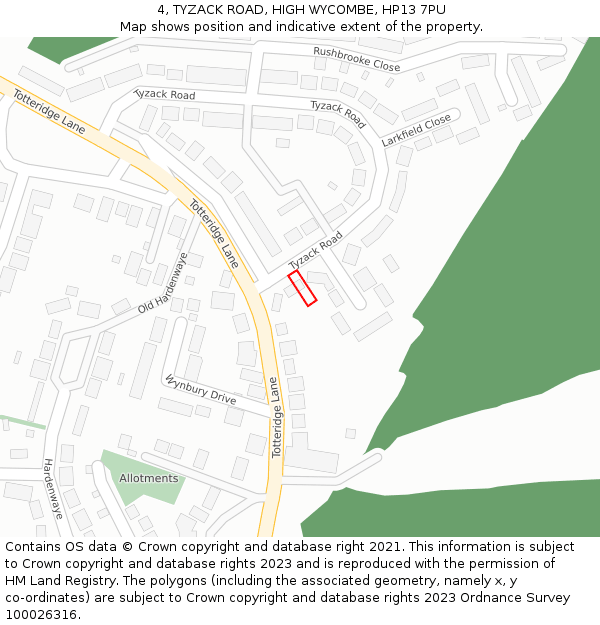 4, TYZACK ROAD, HIGH WYCOMBE, HP13 7PU: Location map and indicative extent of plot