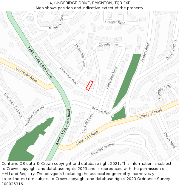 4, UNDERIDGE DRIVE, PAIGNTON, TQ3 3XP: Location map and indicative extent of plot