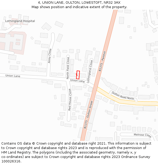 4, UNION LANE, OULTON, LOWESTOFT, NR32 3AX: Location map and indicative extent of plot
