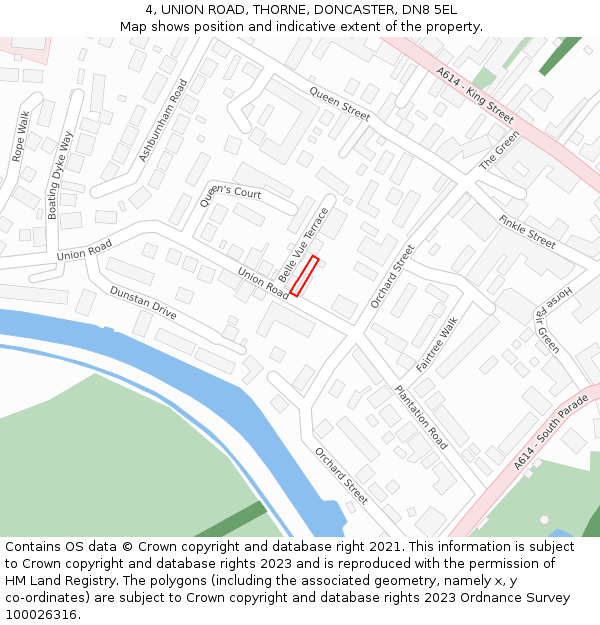 4, UNION ROAD, THORNE, DONCASTER, DN8 5EL: Location map and indicative extent of plot