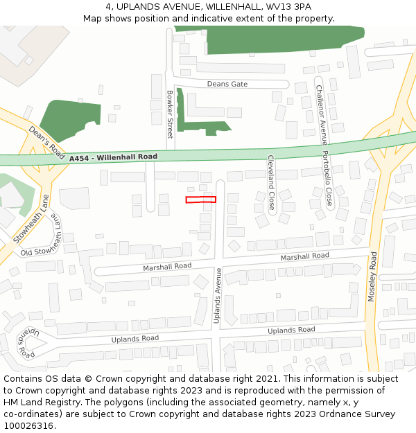 4, UPLANDS AVENUE, WILLENHALL, WV13 3PA: Location map and indicative extent of plot