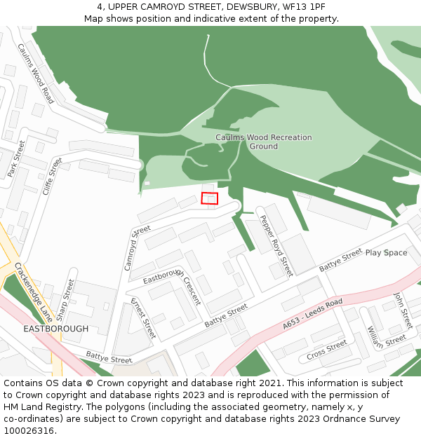 4, UPPER CAMROYD STREET, DEWSBURY, WF13 1PF: Location map and indicative extent of plot