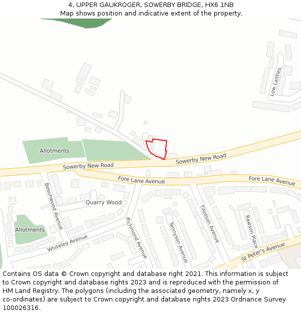 4, UPPER GAUKROGER, SOWERBY BRIDGE, HX6 1NB: Location map and indicative extent of plot
