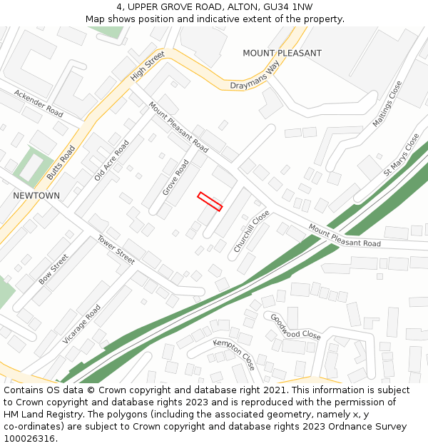 4, UPPER GROVE ROAD, ALTON, GU34 1NW: Location map and indicative extent of plot