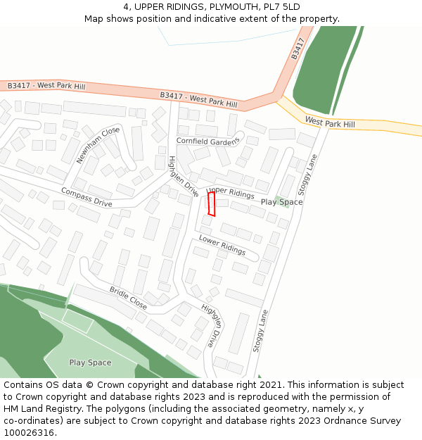 4, UPPER RIDINGS, PLYMOUTH, PL7 5LD: Location map and indicative extent of plot