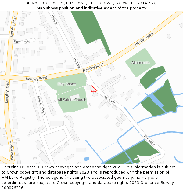 4, VALE COTTAGES, PITS LANE, CHEDGRAVE, NORWICH, NR14 6NQ: Location map and indicative extent of plot