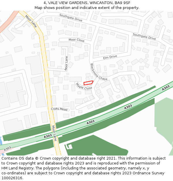 4, VALE VIEW GARDENS, WINCANTON, BA9 9SF: Location map and indicative extent of plot