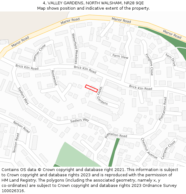 4, VALLEY GARDENS, NORTH WALSHAM, NR28 9QE: Location map and indicative extent of plot
