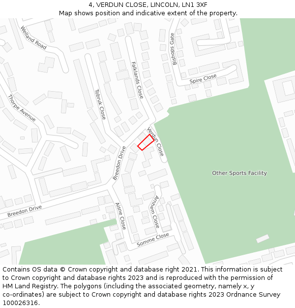 4, VERDUN CLOSE, LINCOLN, LN1 3XF: Location map and indicative extent of plot