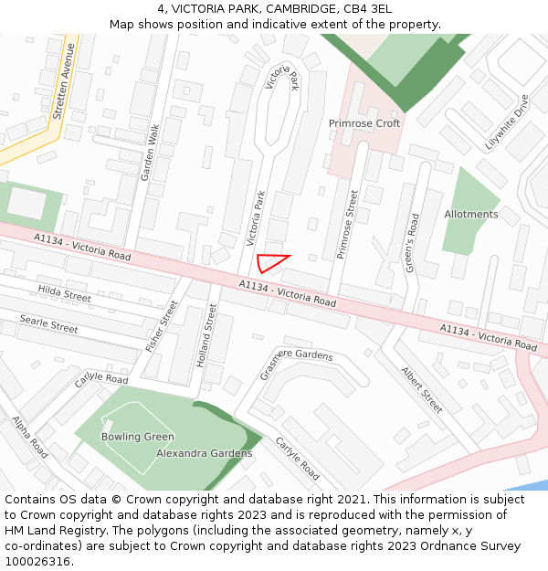 4, VICTORIA PARK, CAMBRIDGE, CB4 3EL: Location map and indicative extent of plot