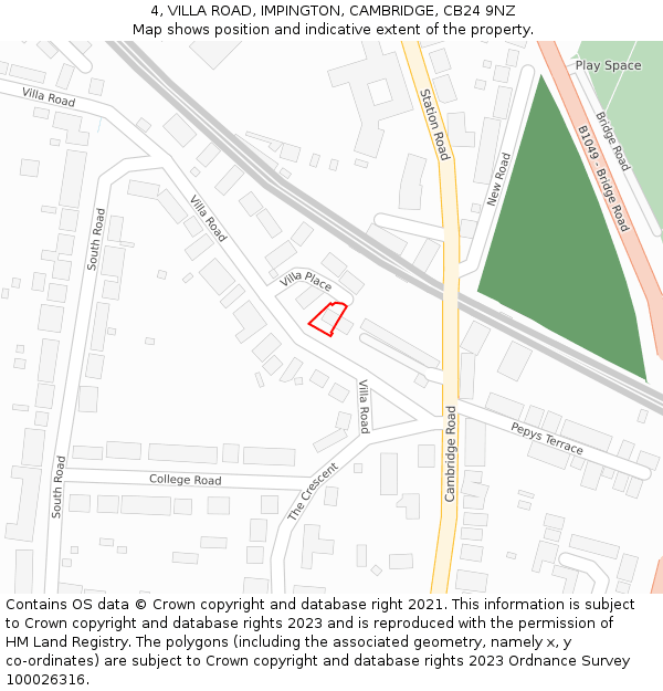 4, VILLA ROAD, IMPINGTON, CAMBRIDGE, CB24 9NZ: Location map and indicative extent of plot