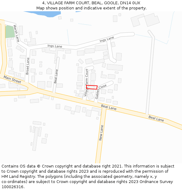 4, VILLAGE FARM COURT, BEAL, GOOLE, DN14 0UX: Location map and indicative extent of plot