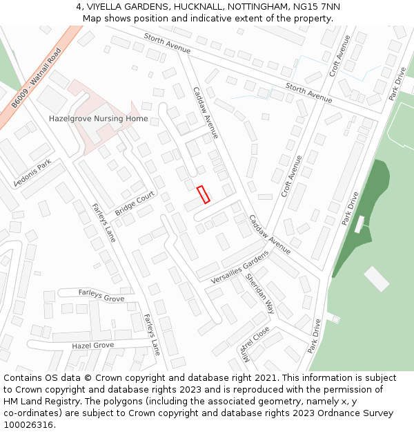 4, VIYELLA GARDENS, HUCKNALL, NOTTINGHAM, NG15 7NN: Location map and indicative extent of plot