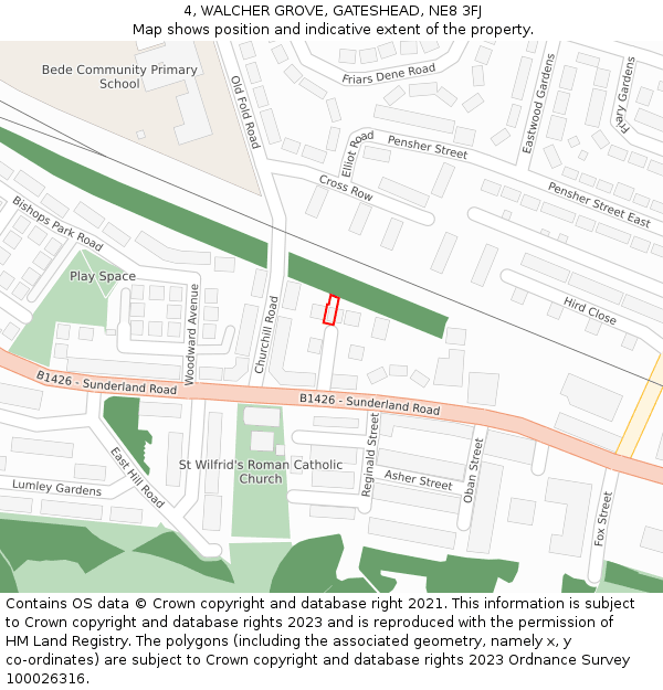 4, WALCHER GROVE, GATESHEAD, NE8 3FJ: Location map and indicative extent of plot