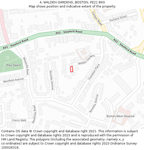 4, WALDEN GARDENS, BOSTON, PE21 8XG: Location map and indicative extent of plot