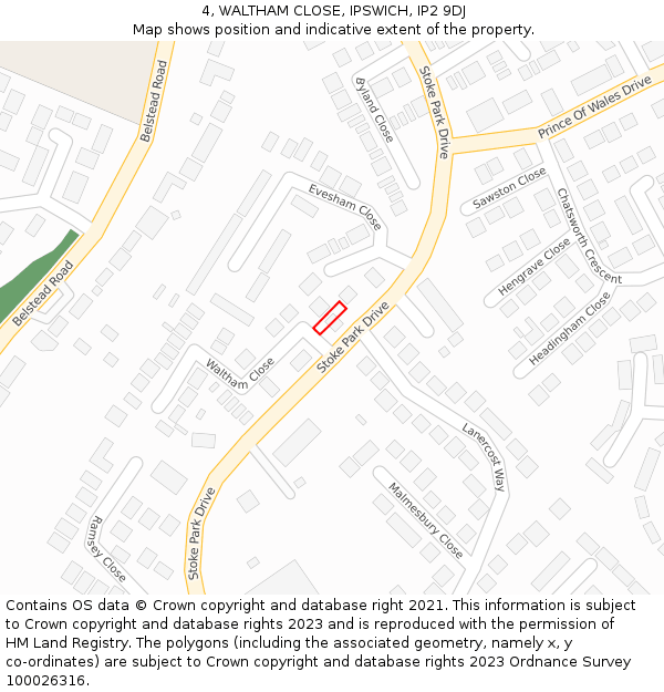 4, WALTHAM CLOSE, IPSWICH, IP2 9DJ: Location map and indicative extent of plot