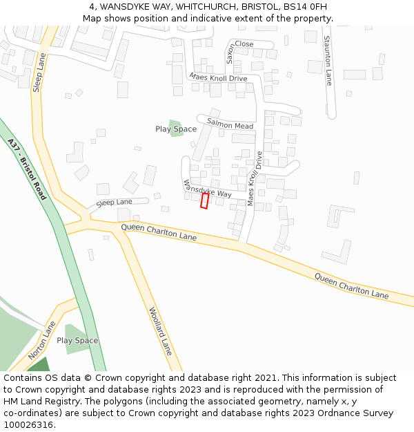 4, WANSDYKE WAY, WHITCHURCH, BRISTOL, BS14 0FH: Location map and indicative extent of plot