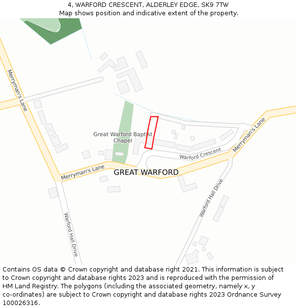 4, WARFORD CRESCENT, ALDERLEY EDGE, SK9 7TW: Location map and indicative extent of plot