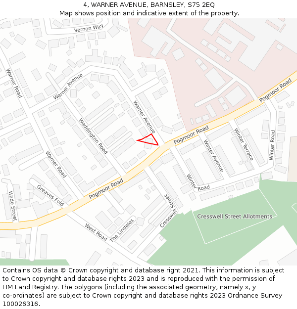 4, WARNER AVENUE, BARNSLEY, S75 2EQ: Location map and indicative extent of plot