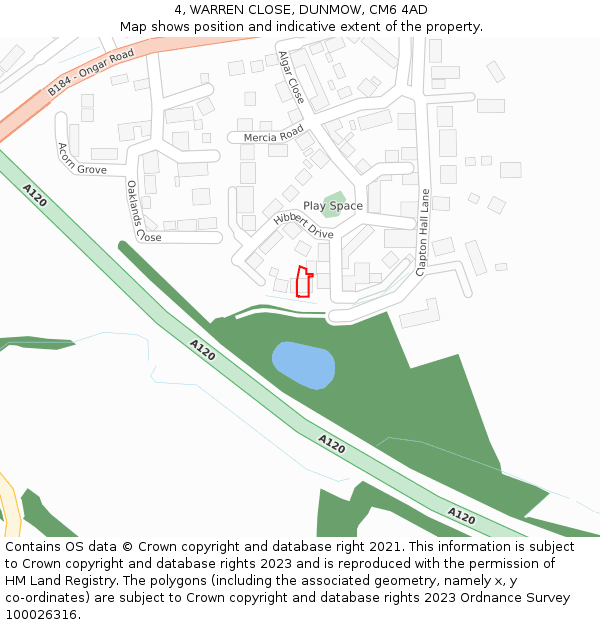 4, WARREN CLOSE, DUNMOW, CM6 4AD: Location map and indicative extent of plot