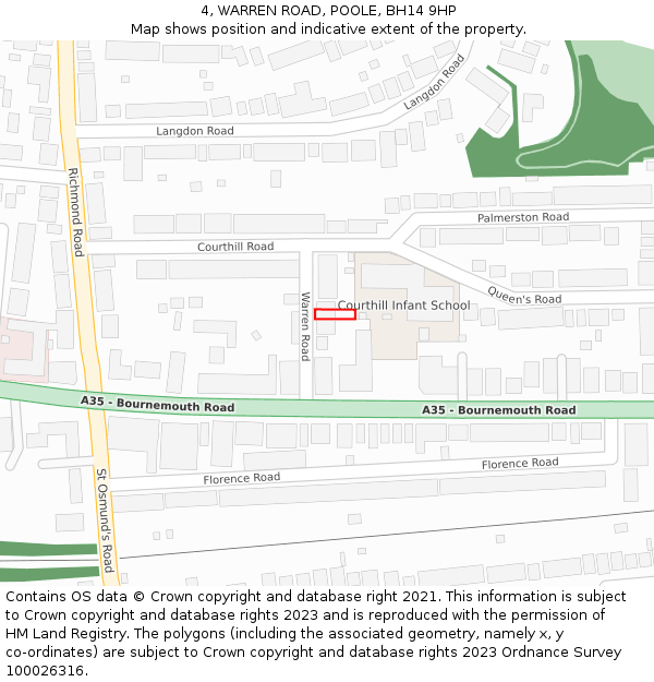4, WARREN ROAD, POOLE, BH14 9HP: Location map and indicative extent of plot