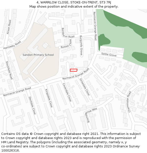 4, WARRILOW CLOSE, STOKE-ON-TRENT, ST3 7RJ: Location map and indicative extent of plot