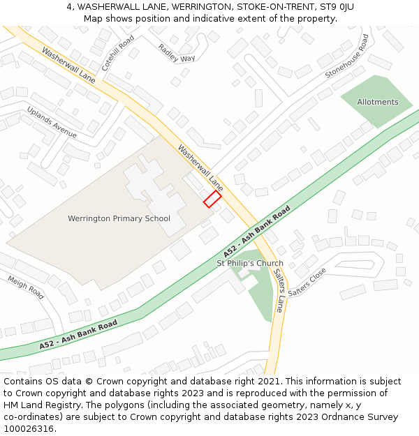 4, WASHERWALL LANE, WERRINGTON, STOKE-ON-TRENT, ST9 0JU: Location map and indicative extent of plot