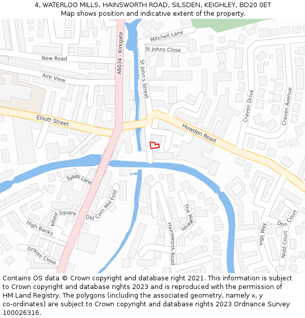 4, WATERLOO MILLS, HAINSWORTH ROAD, SILSDEN, KEIGHLEY, BD20 0ET: Location map and indicative extent of plot