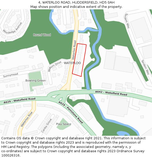 4, WATERLOO ROAD, HUDDERSFIELD, HD5 0AH: Location map and indicative extent of plot