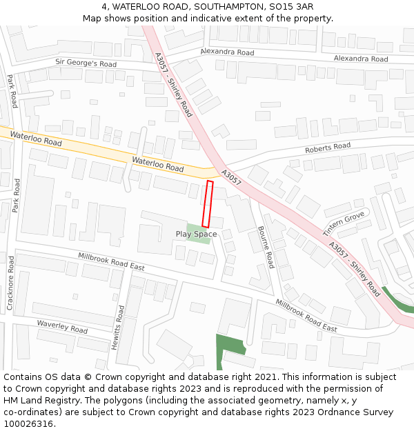 4, WATERLOO ROAD, SOUTHAMPTON, SO15 3AR: Location map and indicative extent of plot