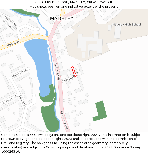 4, WATERSIDE CLOSE, MADELEY, CREWE, CW3 9TH: Location map and indicative extent of plot