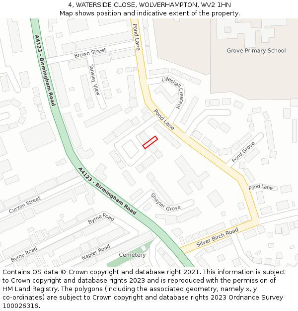 4, WATERSIDE CLOSE, WOLVERHAMPTON, WV2 1HN: Location map and indicative extent of plot