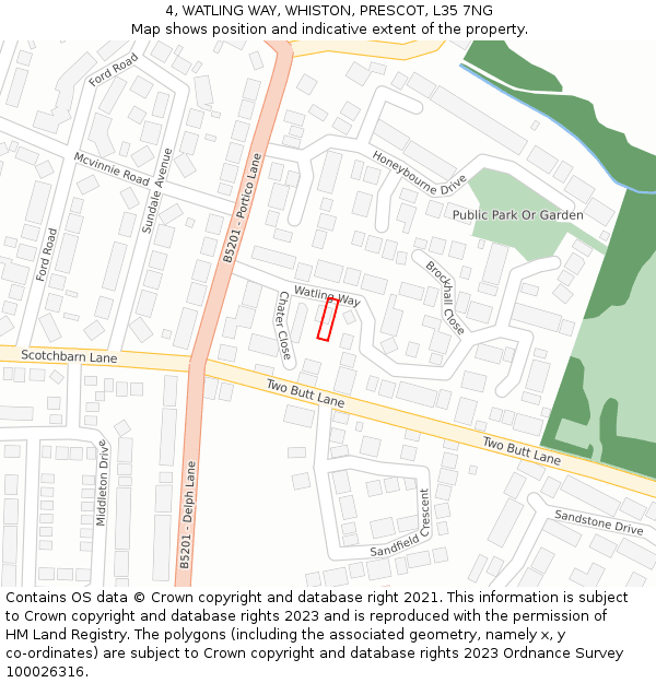 4, WATLING WAY, WHISTON, PRESCOT, L35 7NG: Location map and indicative extent of plot