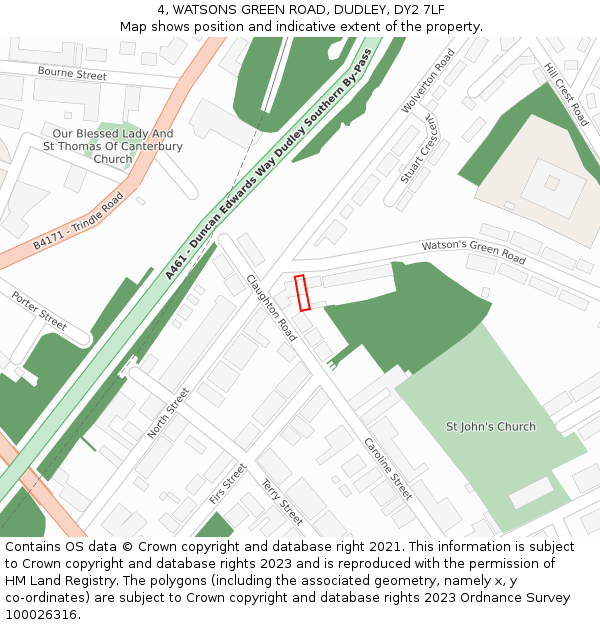 4, WATSONS GREEN ROAD, DUDLEY, DY2 7LF: Location map and indicative extent of plot