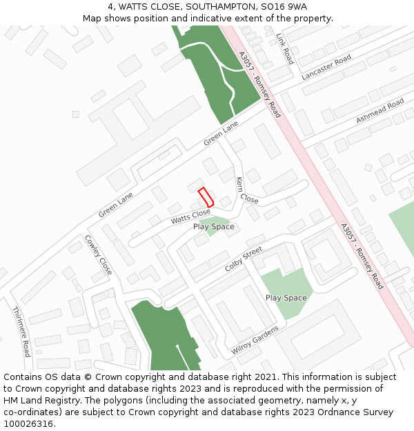 4, WATTS CLOSE, SOUTHAMPTON, SO16 9WA: Location map and indicative extent of plot