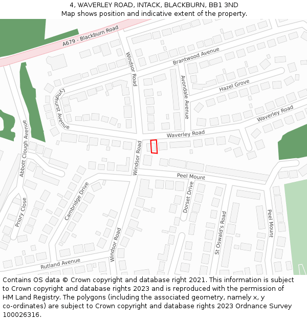 4, WAVERLEY ROAD, INTACK, BLACKBURN, BB1 3ND: Location map and indicative extent of plot