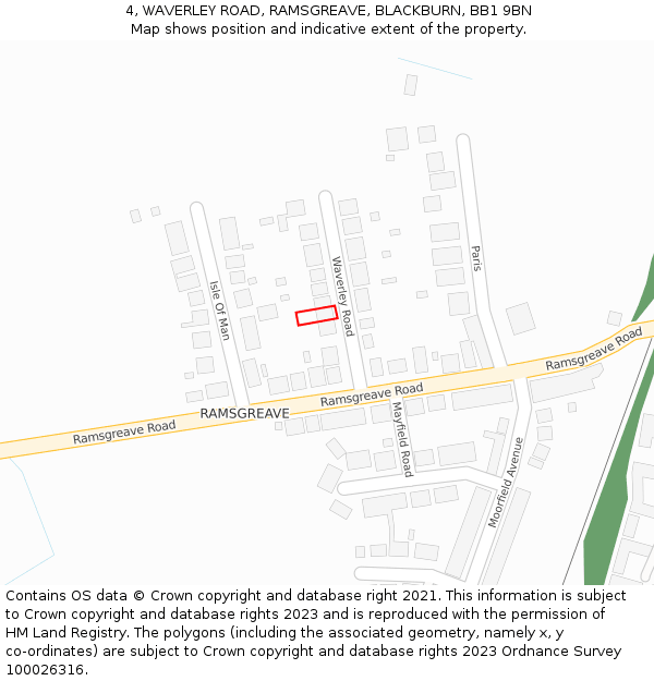 4, WAVERLEY ROAD, RAMSGREAVE, BLACKBURN, BB1 9BN: Location map and indicative extent of plot
