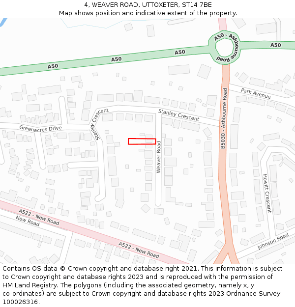 4, WEAVER ROAD, UTTOXETER, ST14 7BE: Location map and indicative extent of plot