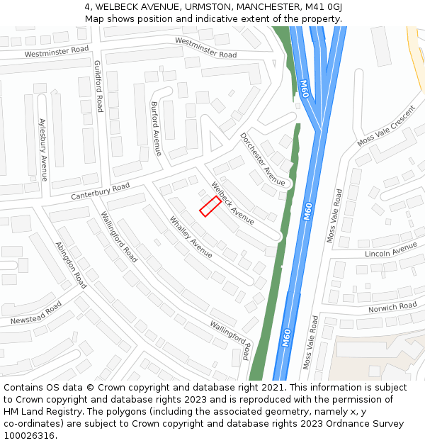 4, WELBECK AVENUE, URMSTON, MANCHESTER, M41 0GJ: Location map and indicative extent of plot