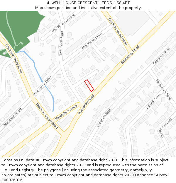 4, WELL HOUSE CRESCENT, LEEDS, LS8 4BT: Location map and indicative extent of plot
