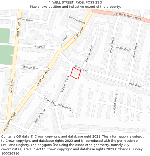 4, WELL STREET, RYDE, PO33 2SQ: Location map and indicative extent of plot