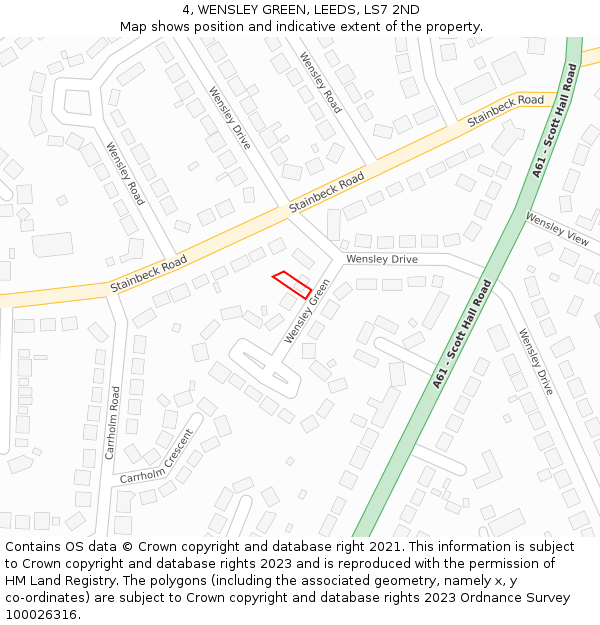 4, WENSLEY GREEN, LEEDS, LS7 2ND: Location map and indicative extent of plot