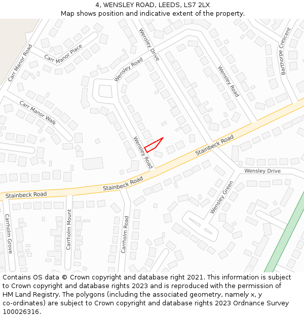 4, WENSLEY ROAD, LEEDS, LS7 2LX: Location map and indicative extent of plot