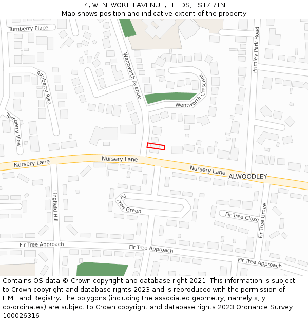 4, WENTWORTH AVENUE, LEEDS, LS17 7TN: Location map and indicative extent of plot