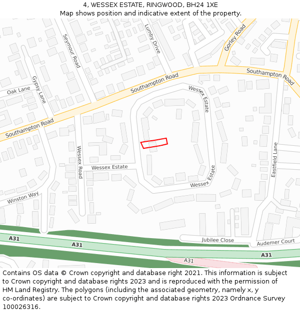 4, WESSEX ESTATE, RINGWOOD, BH24 1XE: Location map and indicative extent of plot