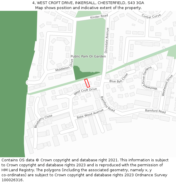 4, WEST CROFT DRIVE, INKERSALL, CHESTERFIELD, S43 3GA: Location map and indicative extent of plot