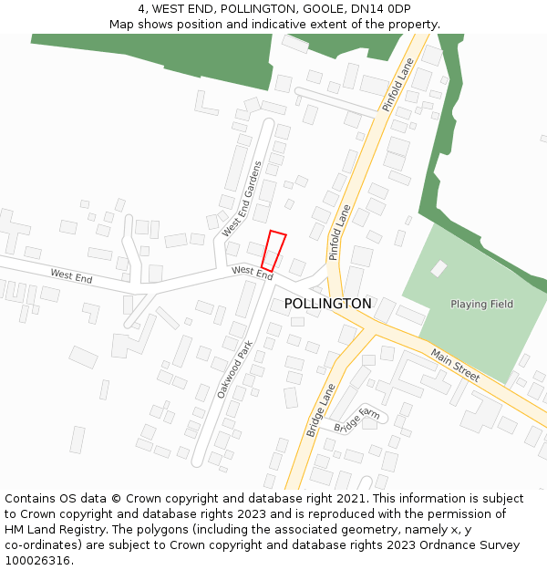 4, WEST END, POLLINGTON, GOOLE, DN14 0DP: Location map and indicative extent of plot
